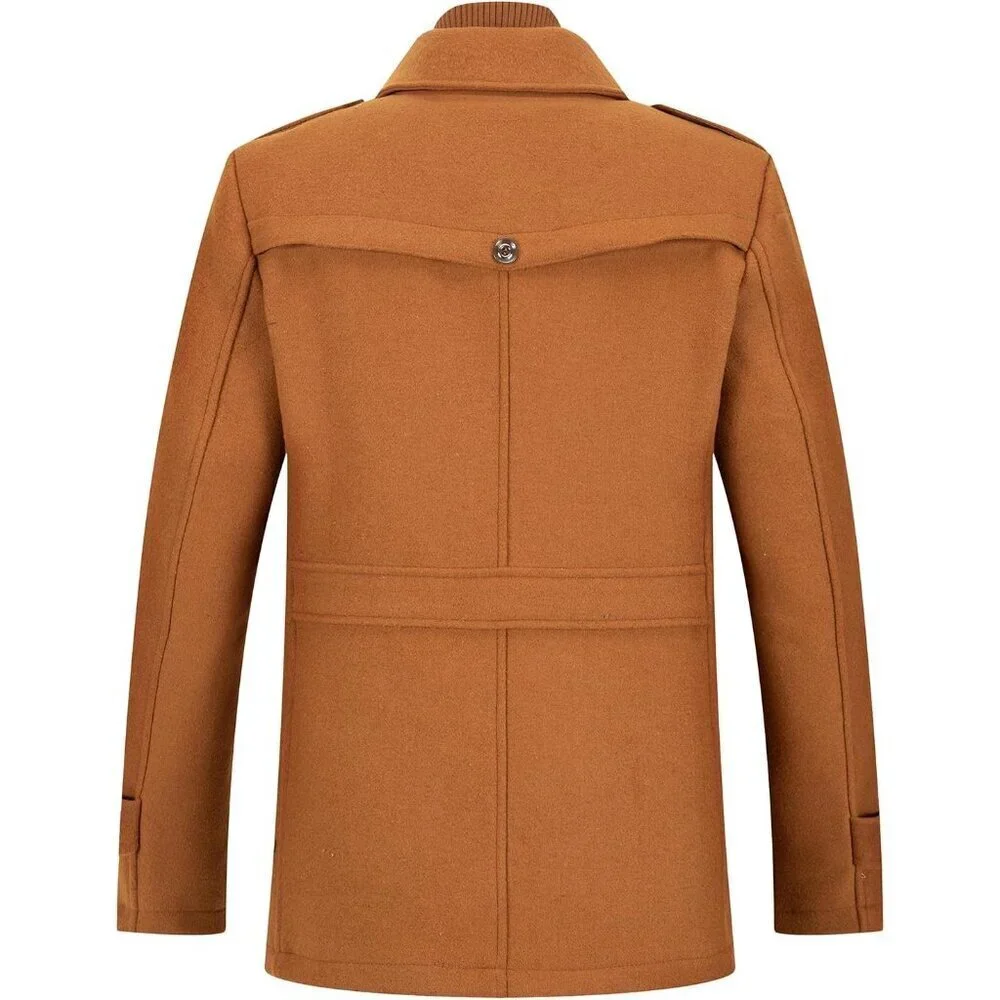 Men's Yellow Wool Blend Coat Warm Winter Trench Coat With Detachable Soft Scarf
